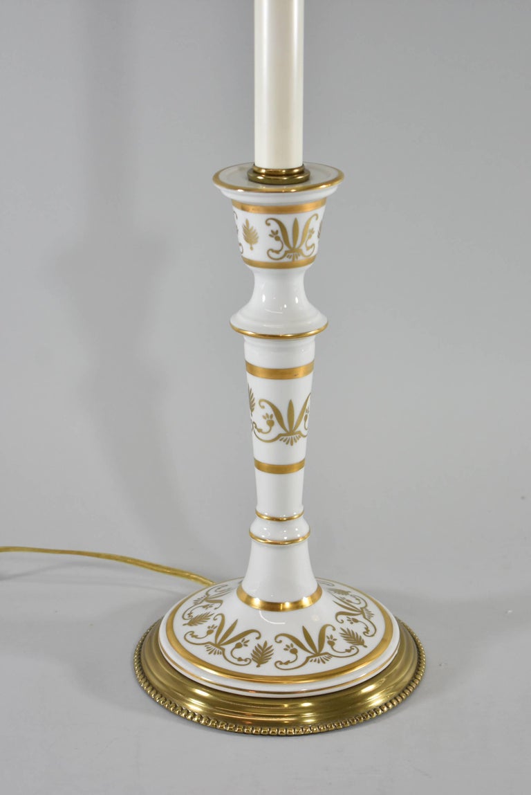Pair of Candlestick Form Porcelain and Brass Table/Buffet Lamps Frederick Cooper at 1stDibs