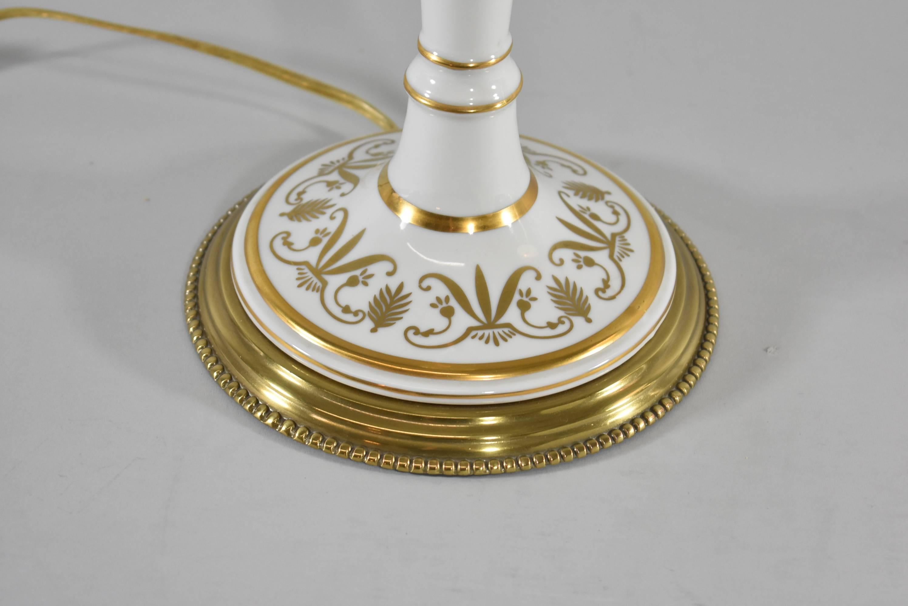 North American Pair of Candlestick Form Porcelain and Brass Table/Buffet Lamps Frederick Cooper