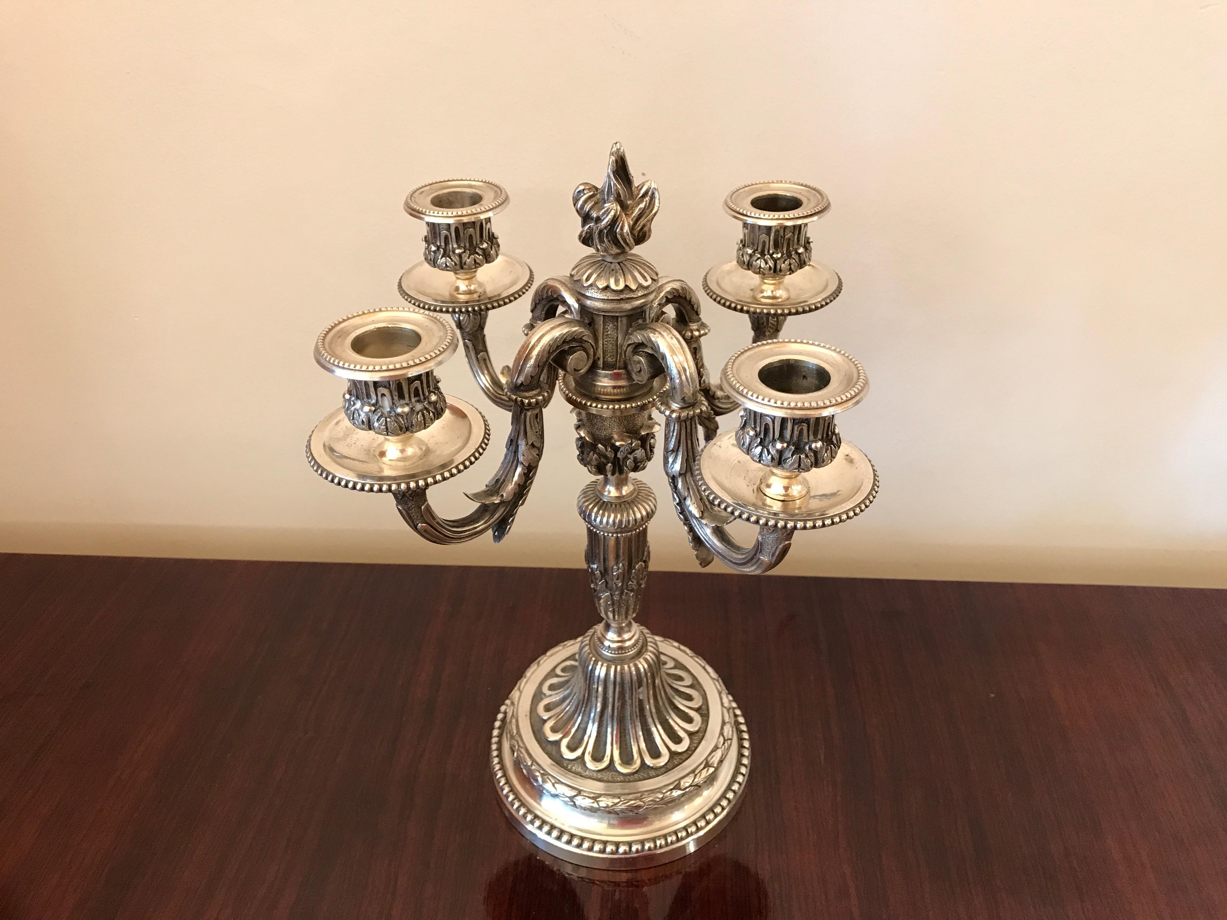 Iron Pair of Candlestick in Silver Plated, 1900, Jugendstil, Art Nouveau, Liberty For Sale