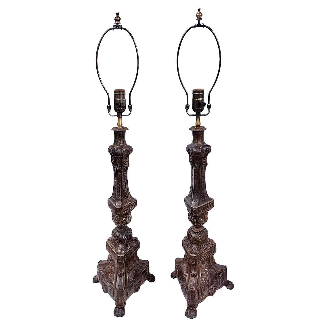 Pair of Candlestick Lamps For Sale