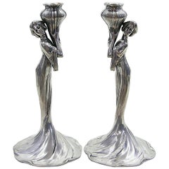 Vintage Pair of Candlesticks by Achille Gamba, Italy, First Half of the 20th Century