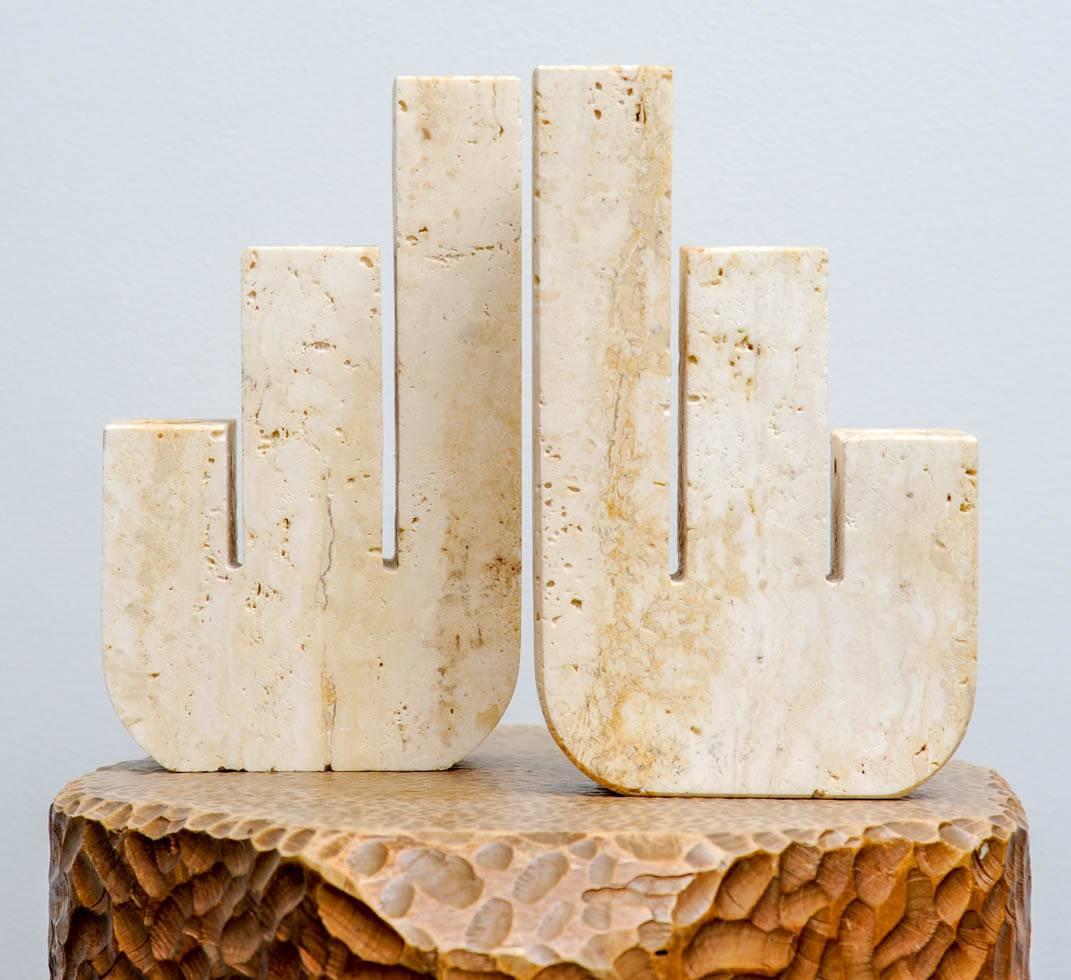 Pair of candlesticks in travertine by Mannelli, Italy, circa 1970.
Great design.