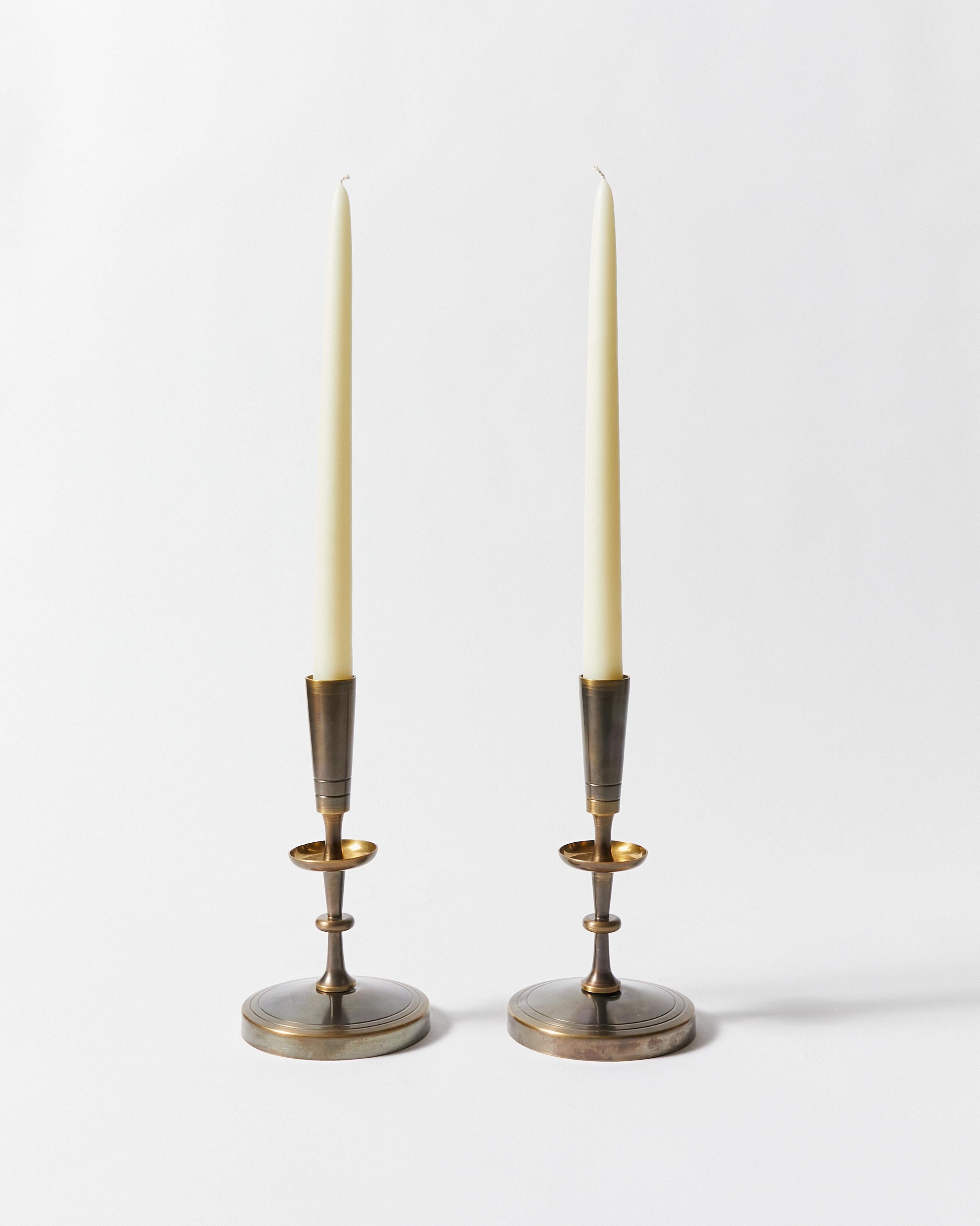 Patinated Pair of Candlesticks by Tommy Parzinger for Dorlyn-Silversmiths For Sale