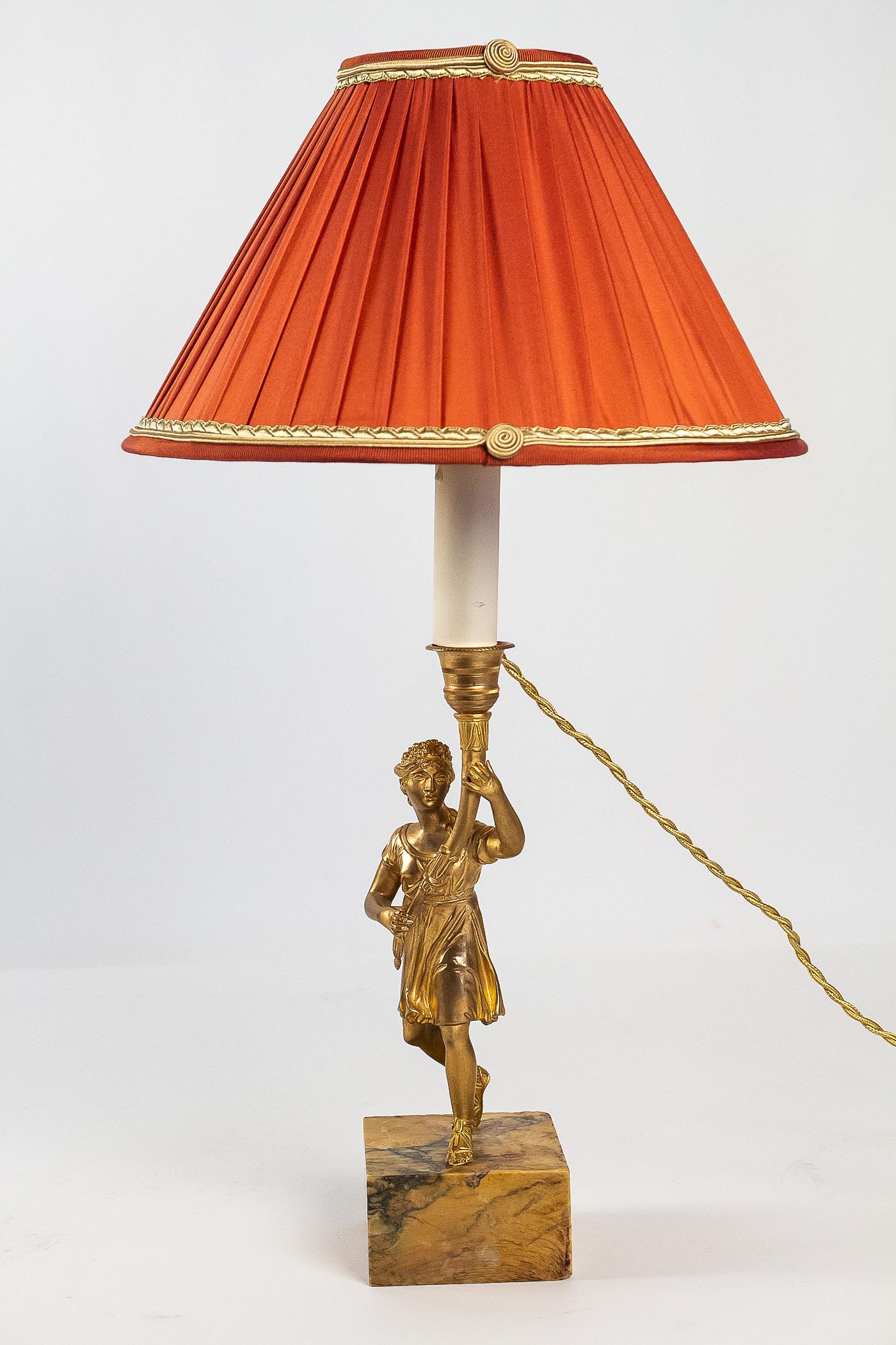 Pair of Candlesticks Converted in Table Lamps with Gilt-Bronze Characters 4