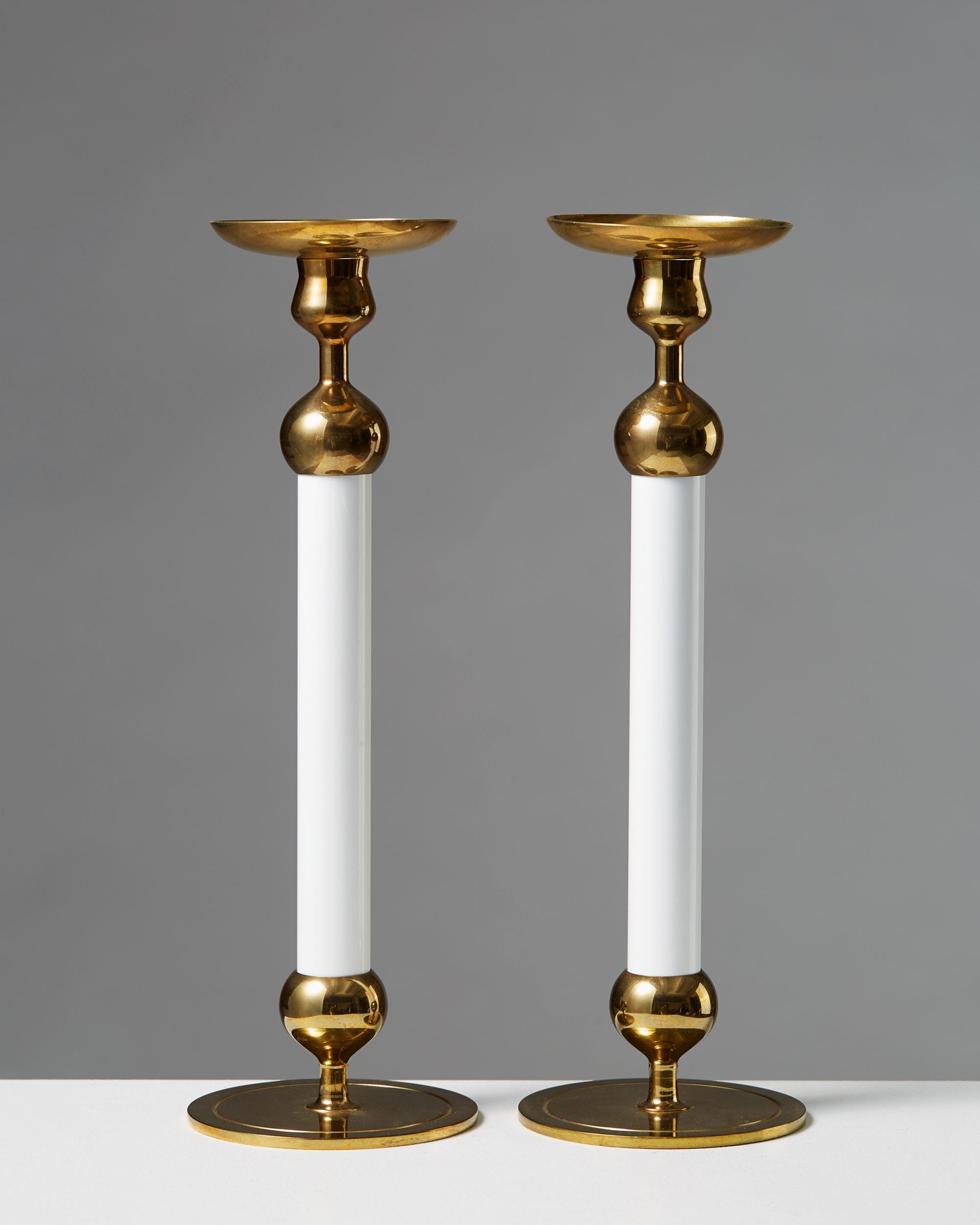 Pair of candlesticks designed by Josef Frank for Svenskt Tenn, Sweden. 1950s.
Polished brass with lacquer.

Measures: H 30 cm/ 11 7/8