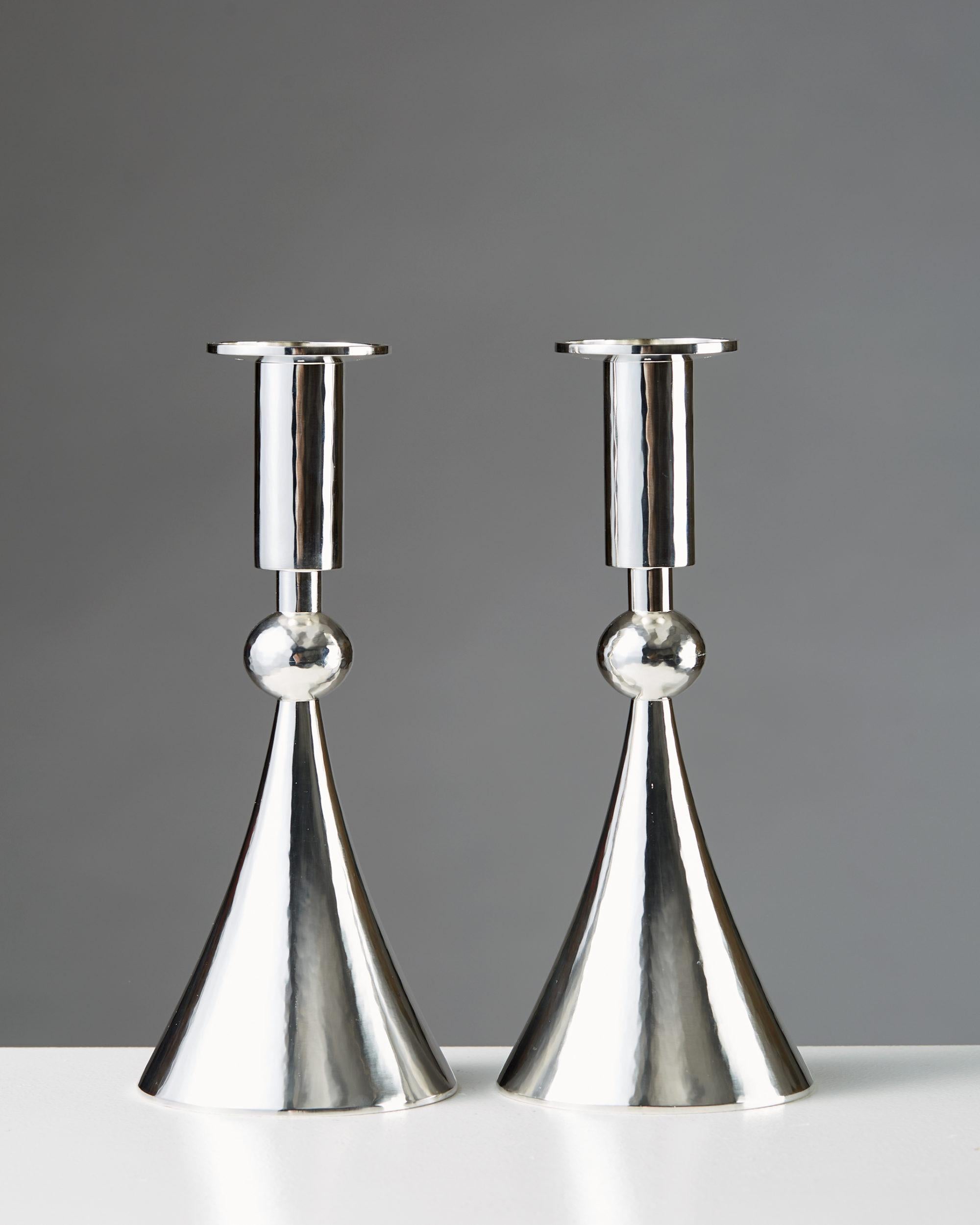 Scandinavian Modern Pair of Candlesticks Designed by Sigurd Persson, Sterling Silver, Sweden, 1964 For Sale