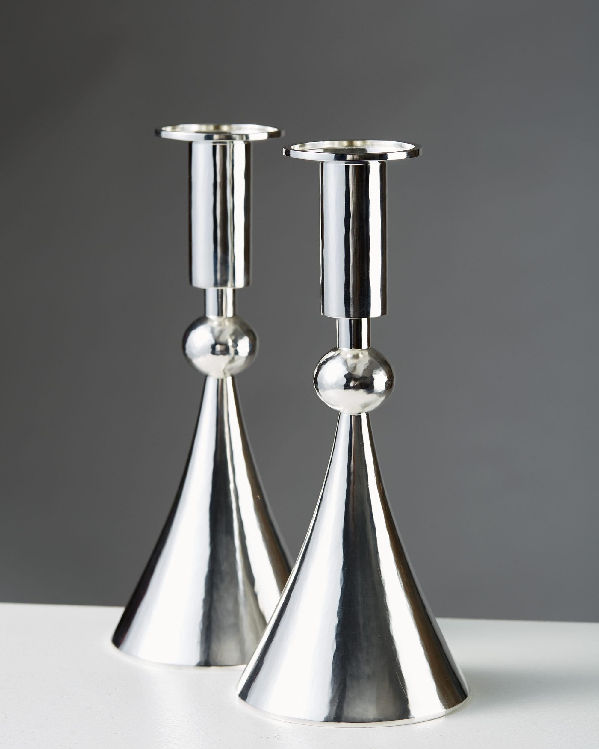 Swedish Pair of Candlesticks Designed by Sigurd Persson, Sterling Silver, Sweden, 1964 For Sale