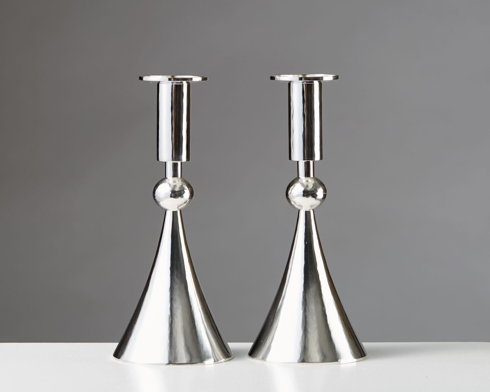 Pair of Candlesticks Designed by Sigurd Persson, Sterling Silver, Sweden, 1964 For Sale 2