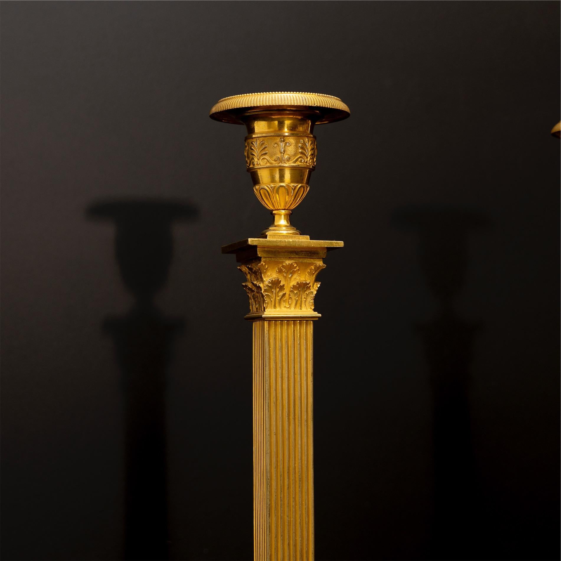 Bronze Pair of Candlesticks, Empire, Sweden, Early 19th Century