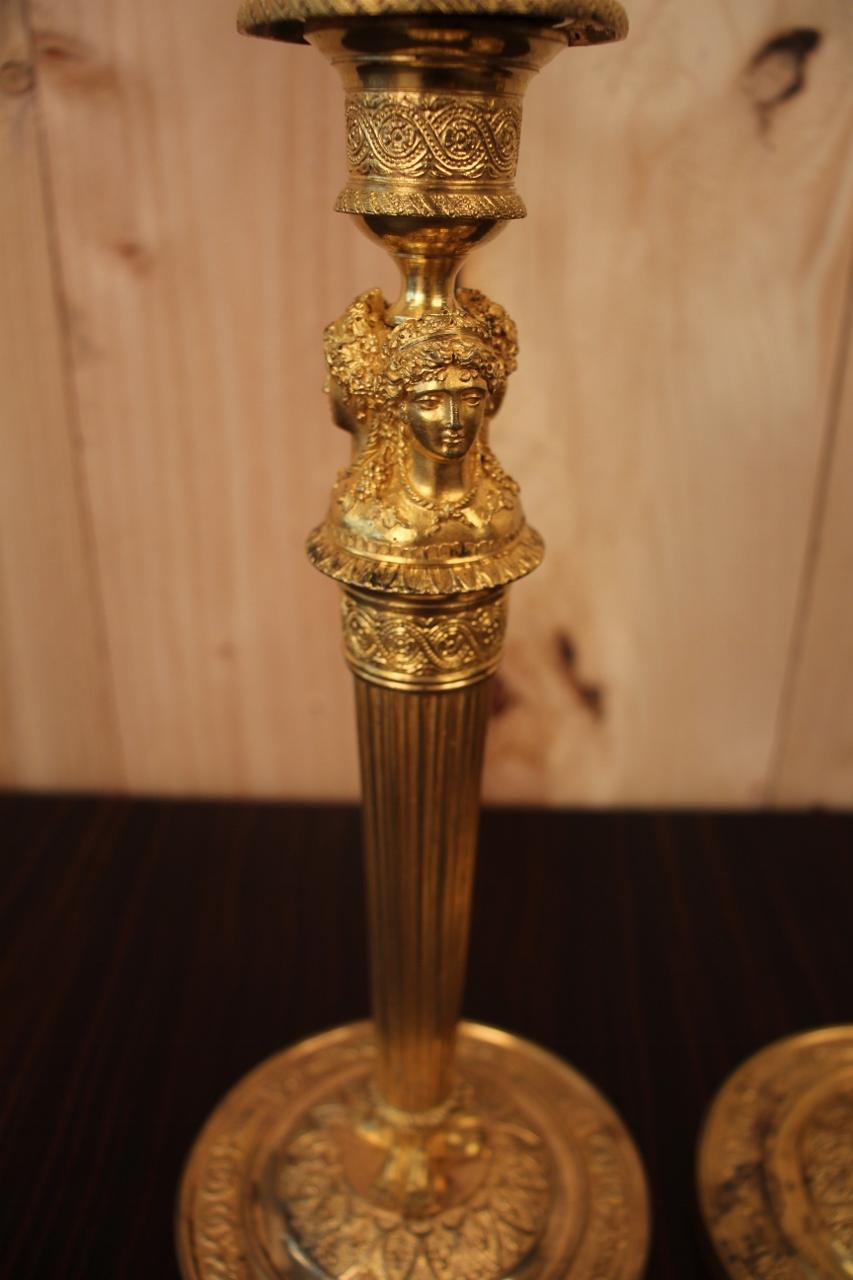 Pair of Candlesticks Flambeaux in Gilt Bronze by Claude Galle Empire Period In Good Condition In charmes, FR