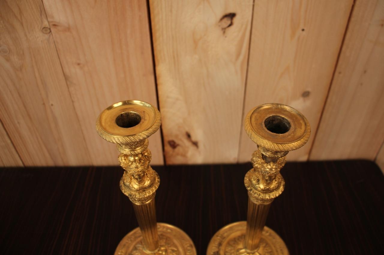 Pair of Candlesticks Flambeaux in Gilt Bronze by Claude Galle Empire Period 1