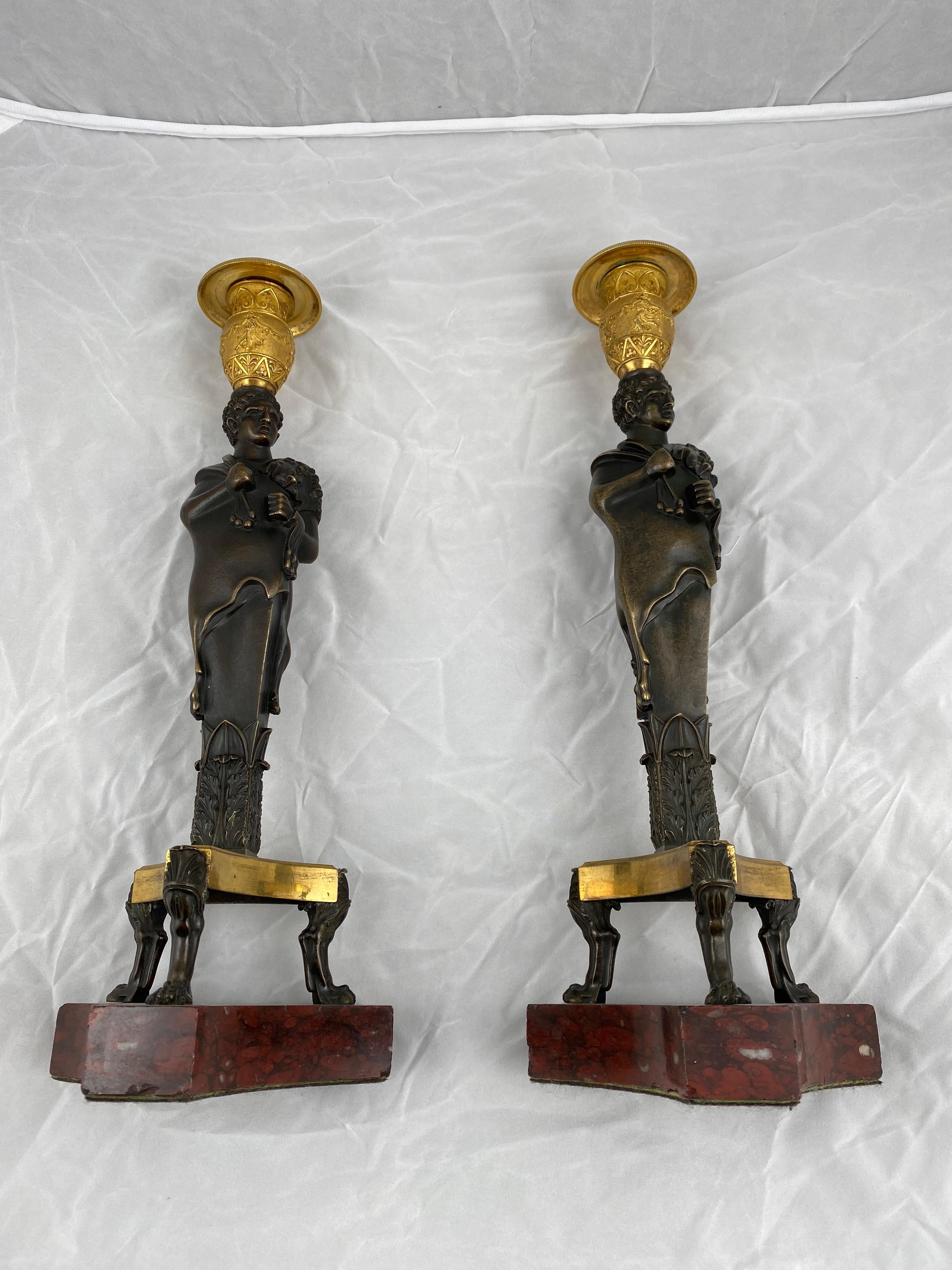 Marble Pair of Candlesticks, French Empire Made, circa 1810