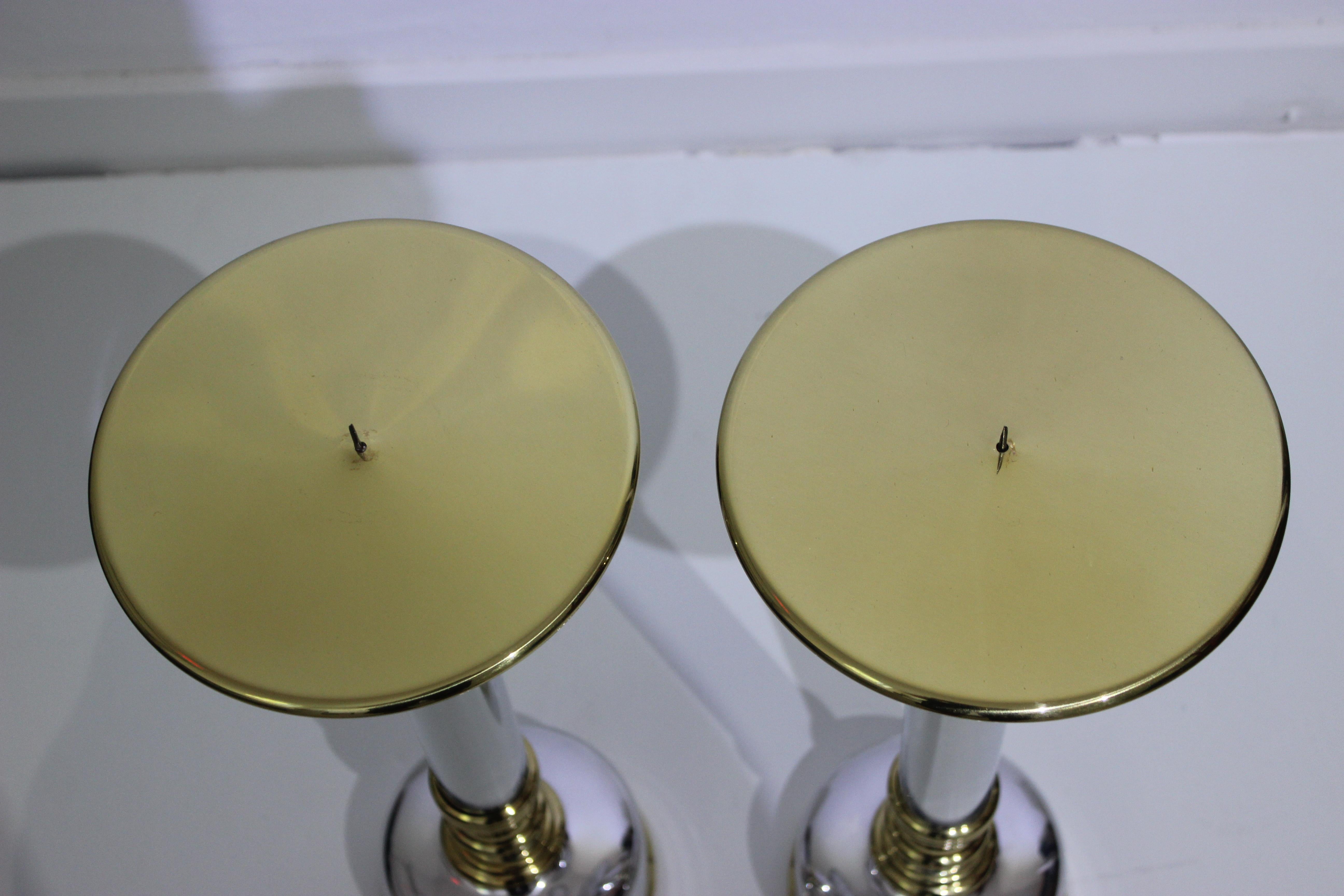 Lacquered Pair of Candlesticks in Aluminum and Brass