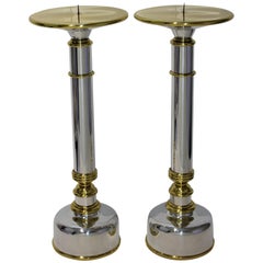 Pair of Candlesticks in Aluminum and Brass