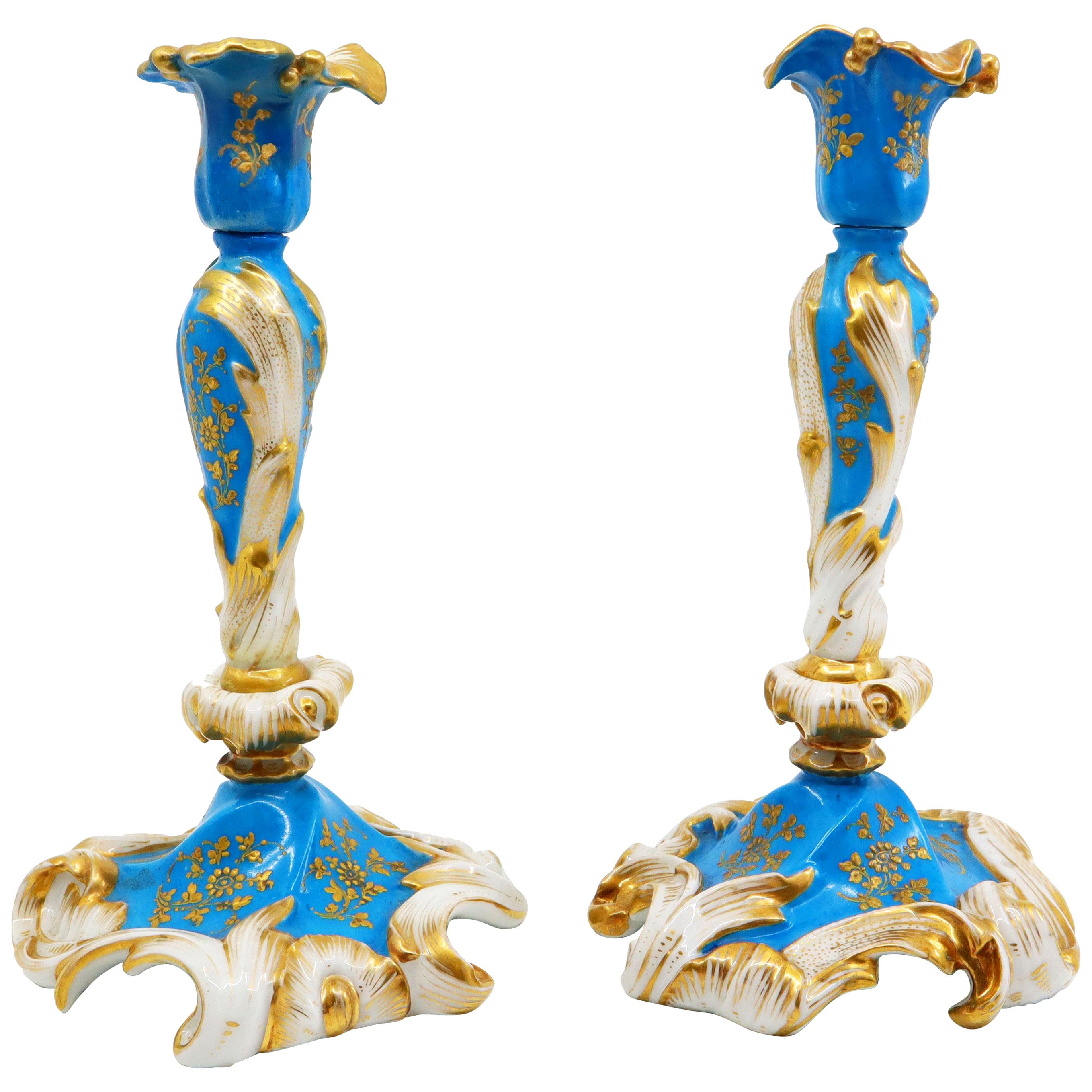 Pair of Candlesticks in Blue For Sale