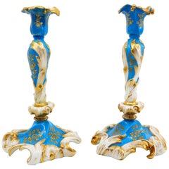 Antique Pair of Candlesticks in Blue