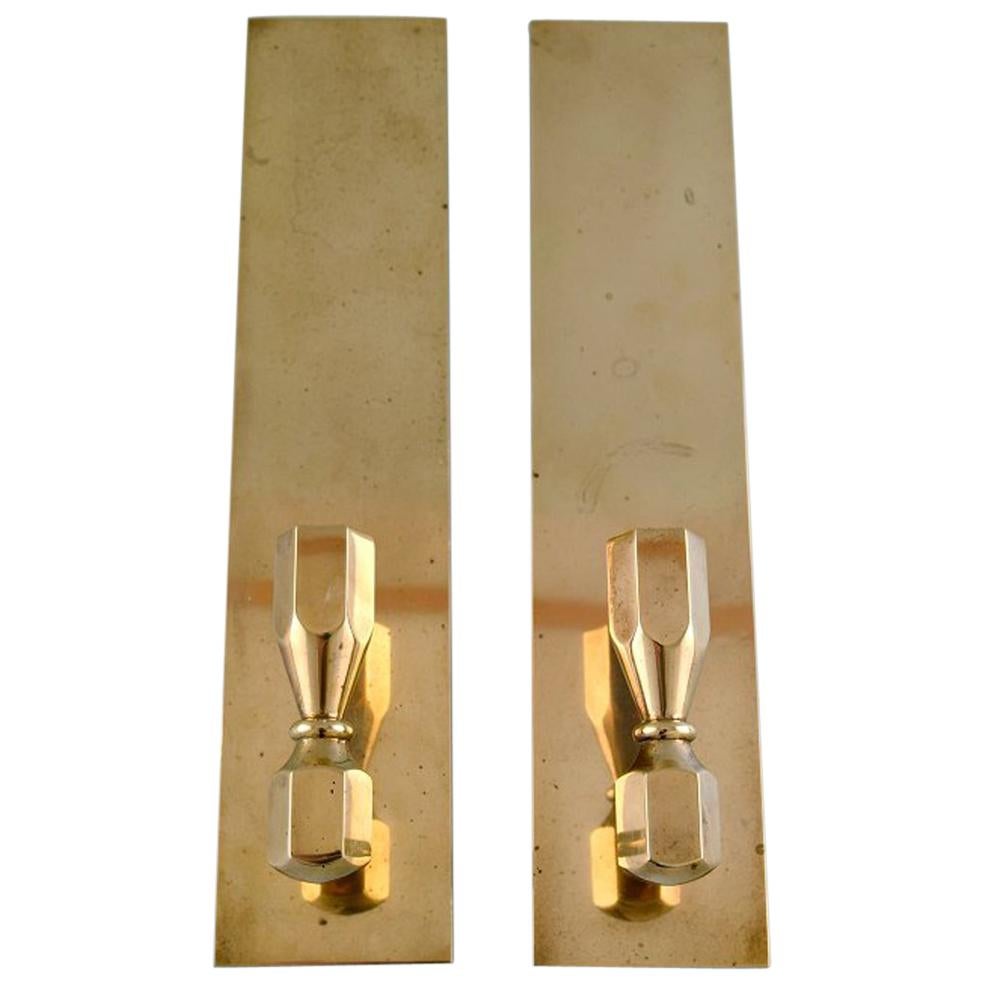 Pair of Candlesticks in Brass, Scandinavian Design