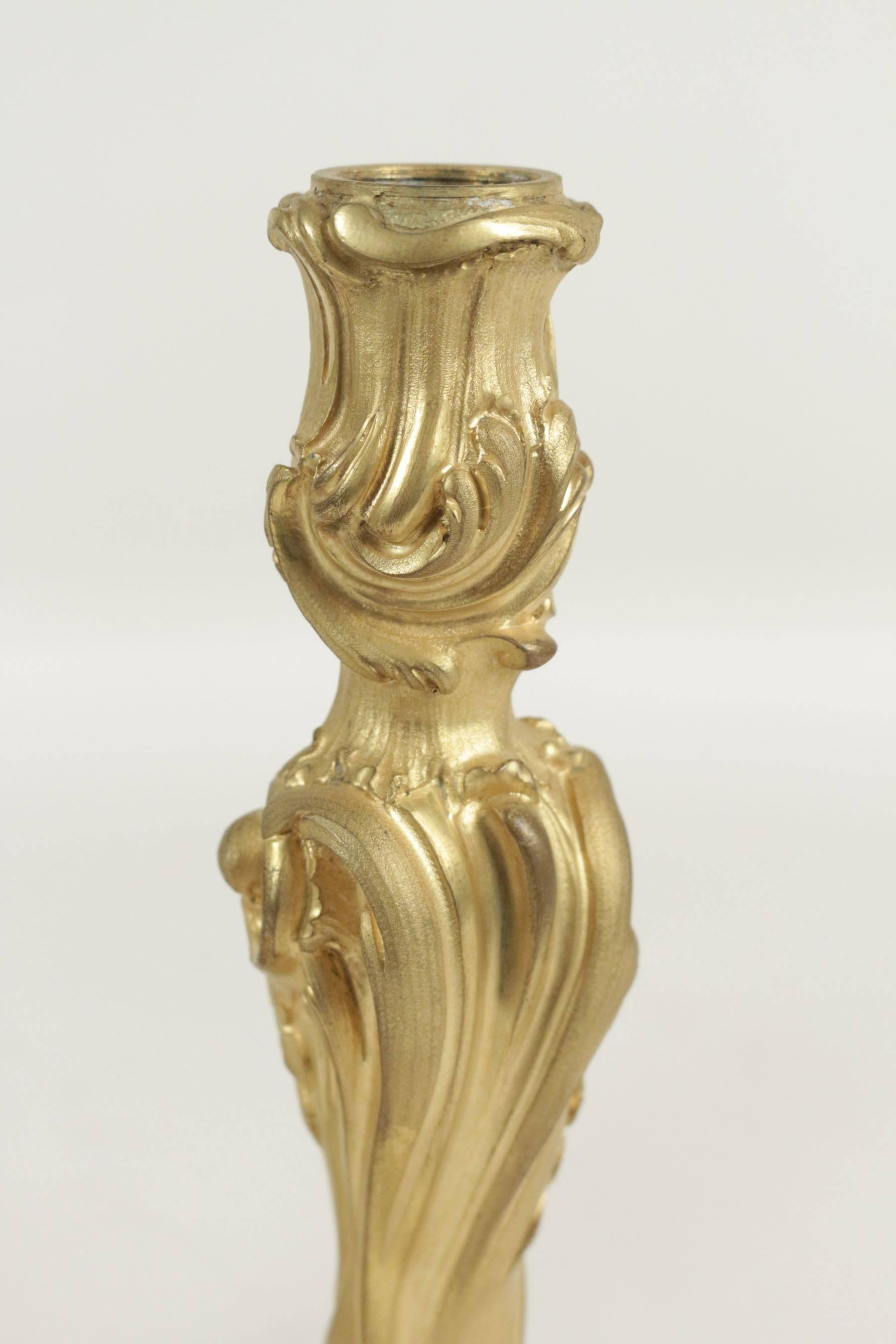 Pair of Candlesticks in Bronze from the 19th Century in the Louis XV Style In Good Condition In Saint-Ouen, FR