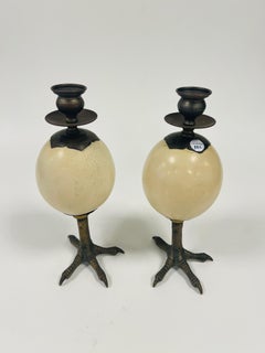 Pair of candlesticks in bronze with eggs, Gabriela Crespi style circa 1950.