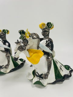 Pair of candlesticks in ceramic signed A. MINIATTI Firenze circa 1900.