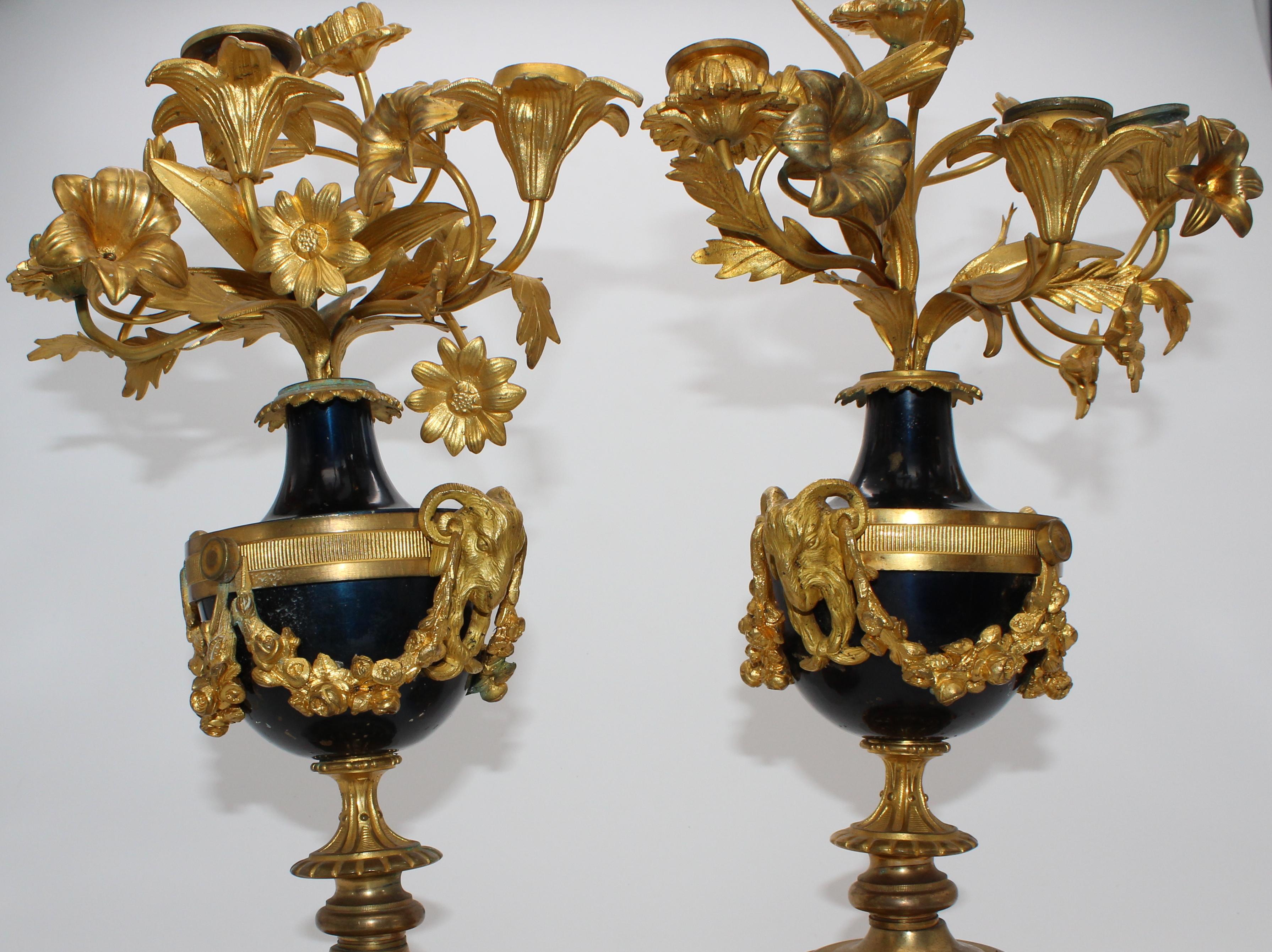 French Pair of Candlesticks in Gilded Bronze