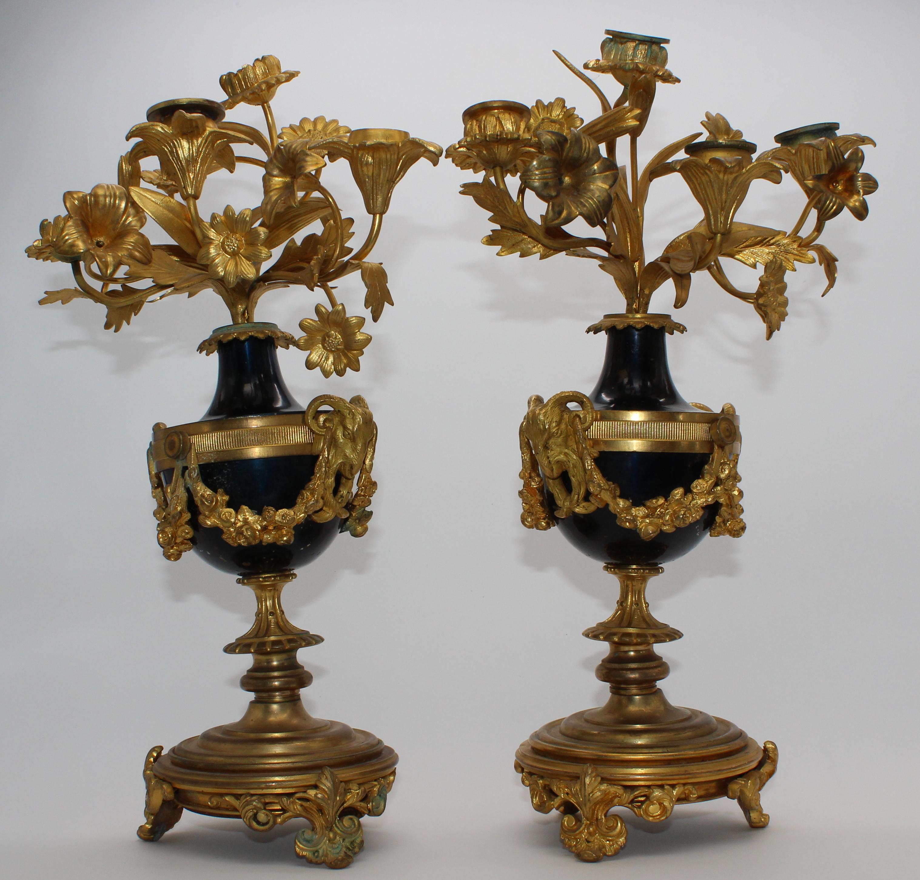 Mid-19th Century Pair of Candlesticks in Gilded Bronze