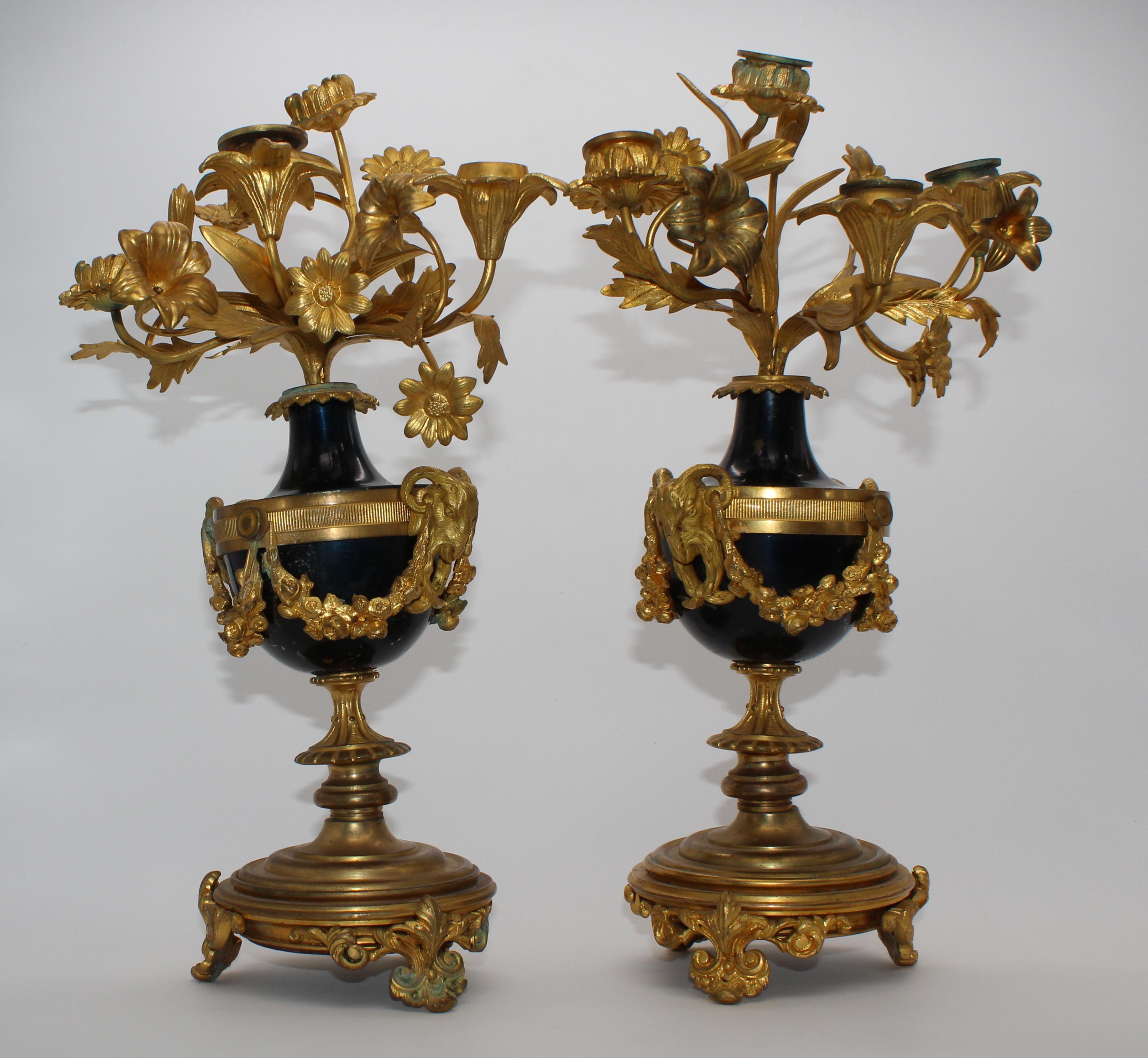 Pair of Candlesticks in Gilded Bronze 1