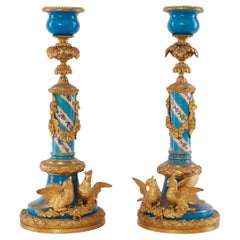 Pareja de candeleros en bronce dorado, S. XIX