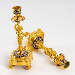 Pair of Candlesticks in Gilt Bronze and Cloisonné