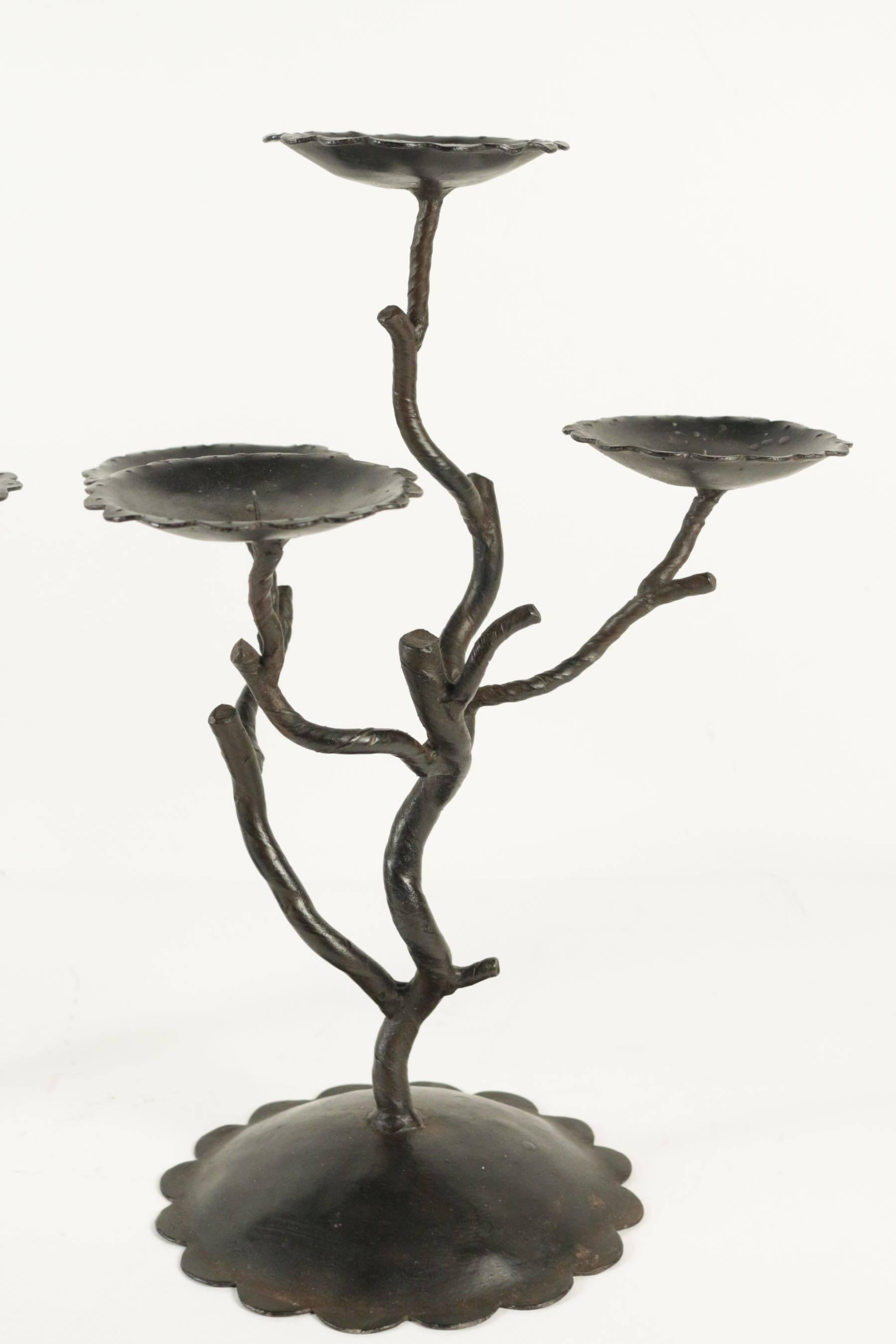 Iron Pair of Candlesticks in Metal from the 20th Century