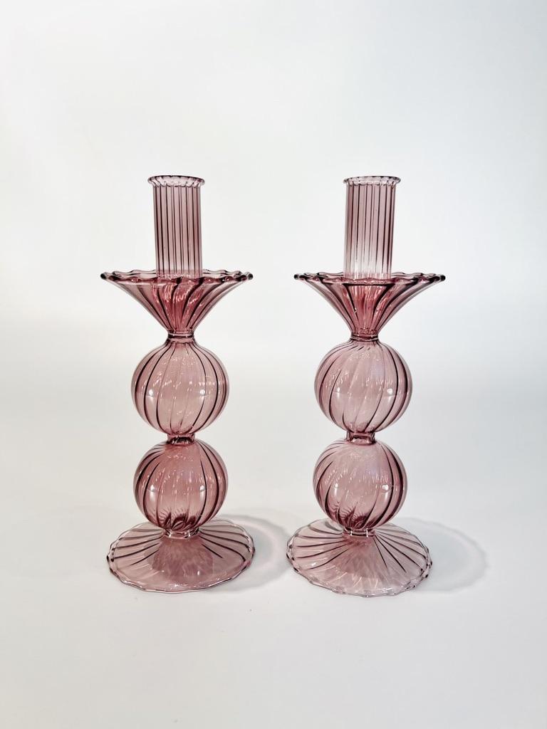 Unglaubliches Paar Kerzenständer aus Murano-Glas, zugeschrieben SALVIATI um 1930