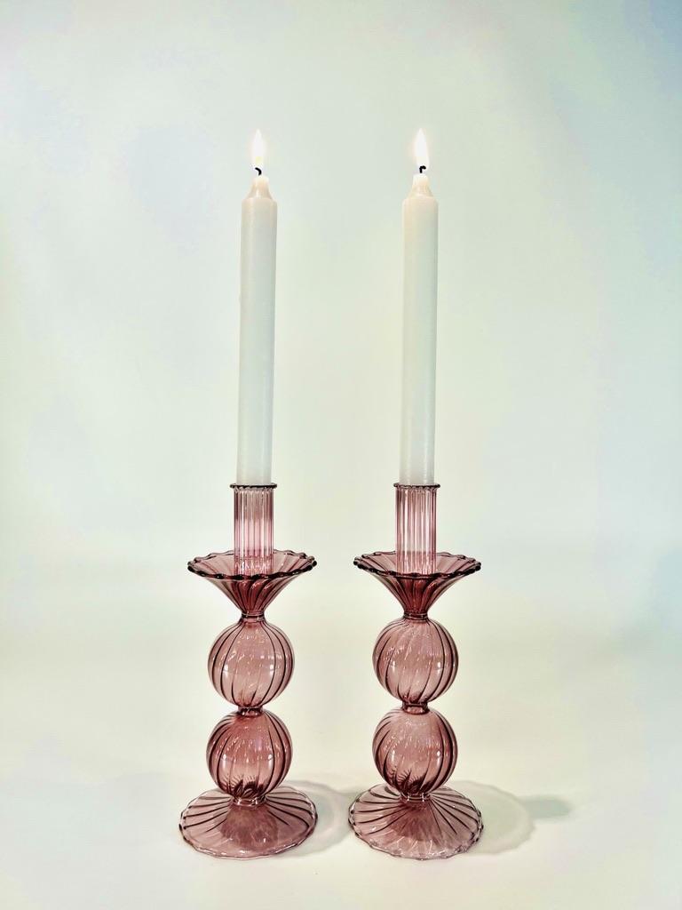 Pair of candlesticks in Murano glass attributed to Salviati circa 1930 In Excellent Condition For Sale In Rio De Janeiro, RJ
