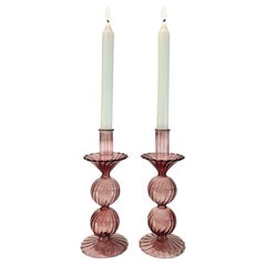 Vintage Pair of candlesticks in Murano glass attributed to Salviati circa 1930