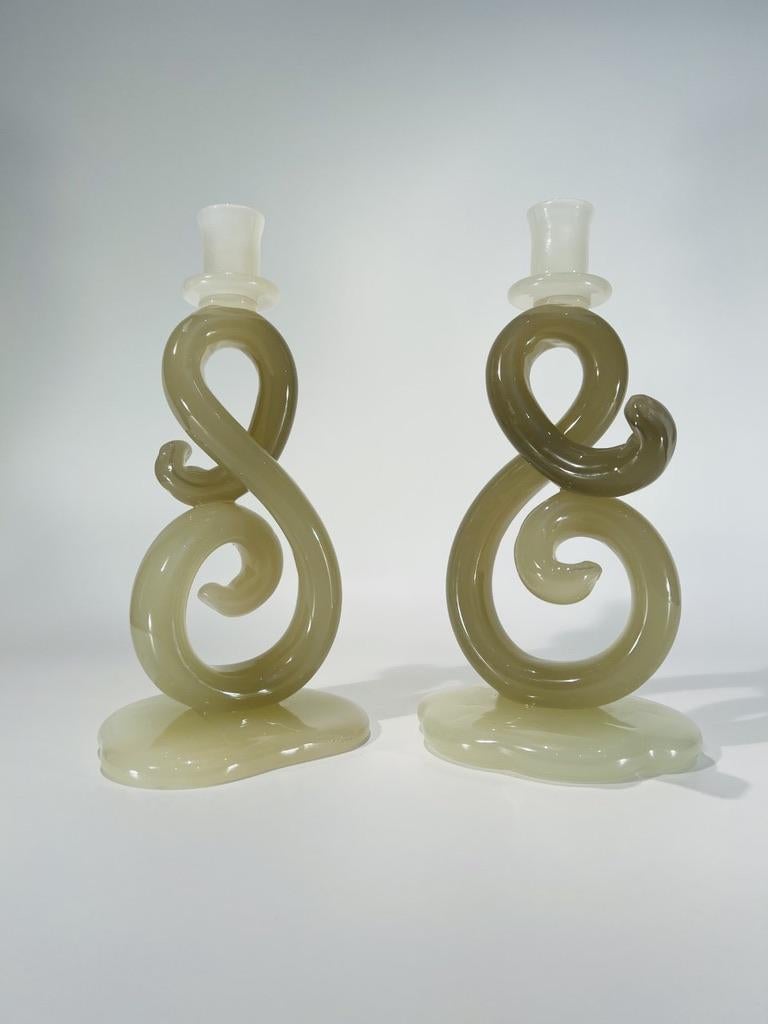 incredible pair of candlesticks in Murano glass by Archimede Seguso in perfect conditions