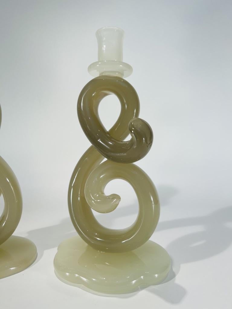 International Style Pair of candlesticks in Murano glass by Archimede Seguso circa 1950 For Sale