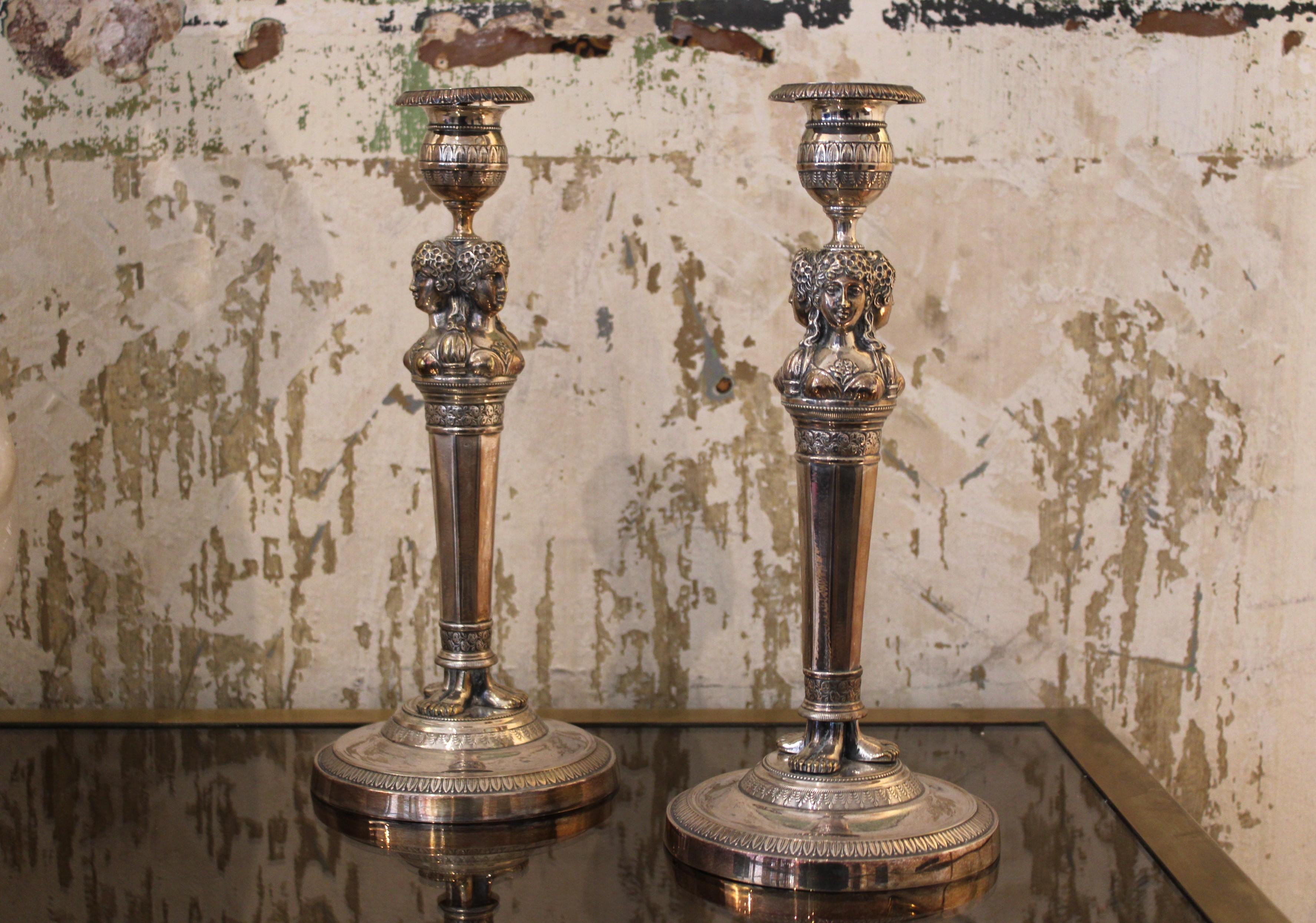 French Pair of candlesticks in the style of Claude Galle, 19th century