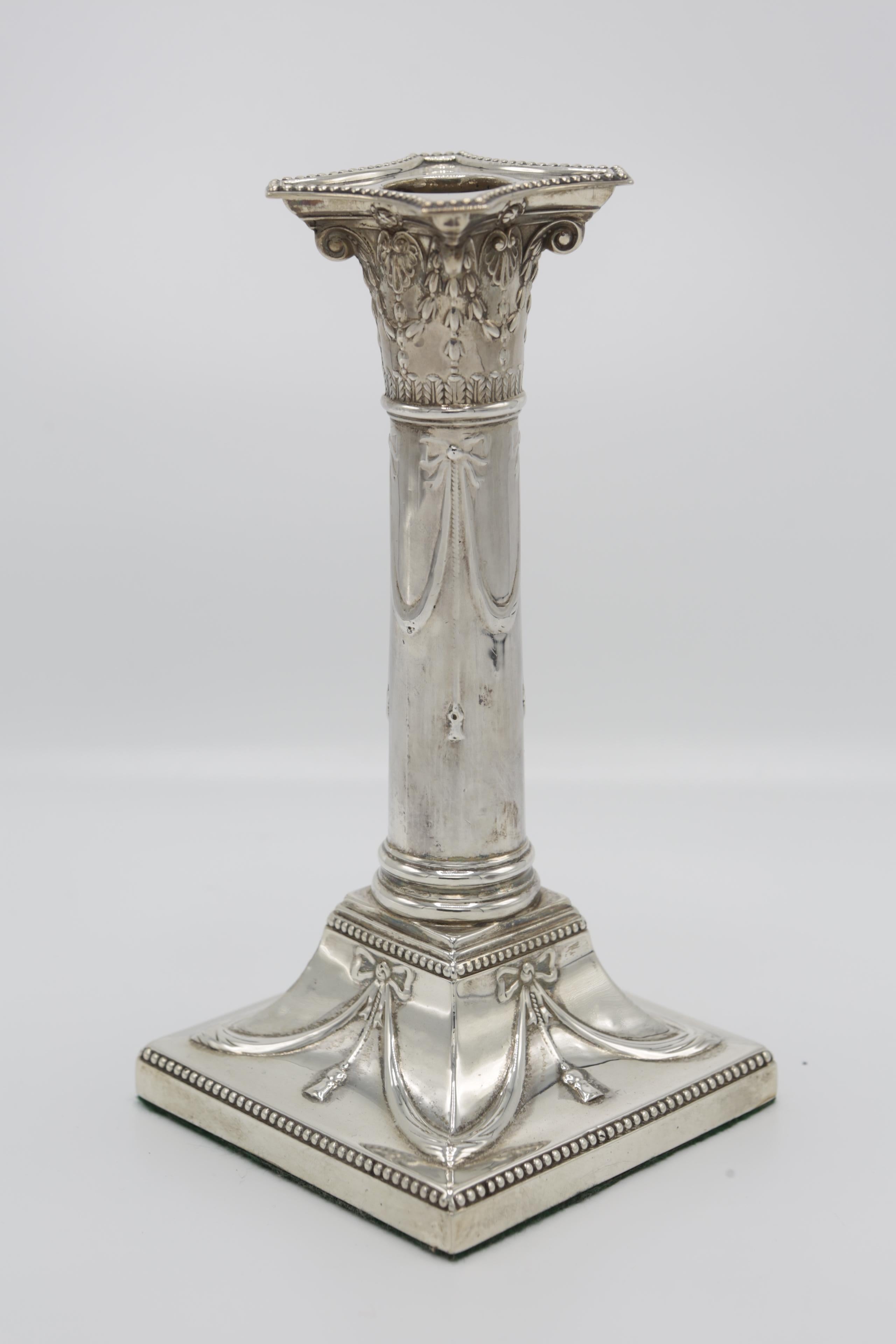 Pair of Candlesticks, London 1909, 925 Sterling Silver, Hallmarked For Sale 5