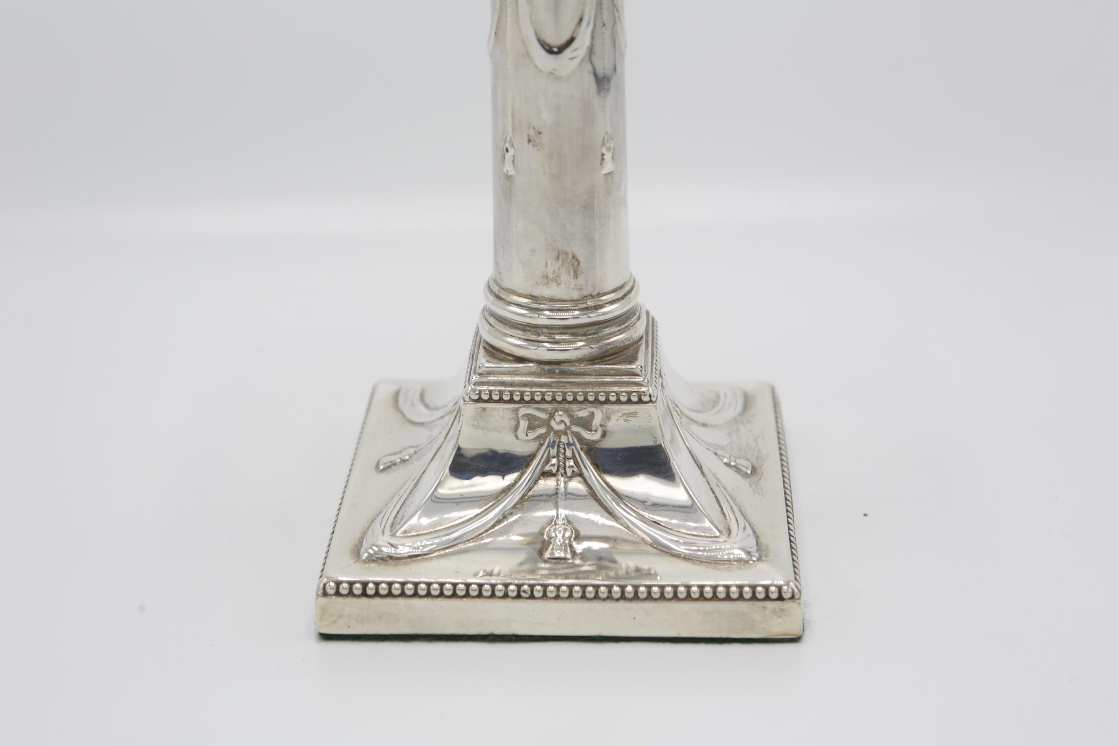 Pair of Candlesticks, London 1909, 925 Sterling Silver, Hallmarked For Sale 4