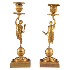 Pair of Candlesticks, Mercury & Fortune, after Giambologna, circa 1800