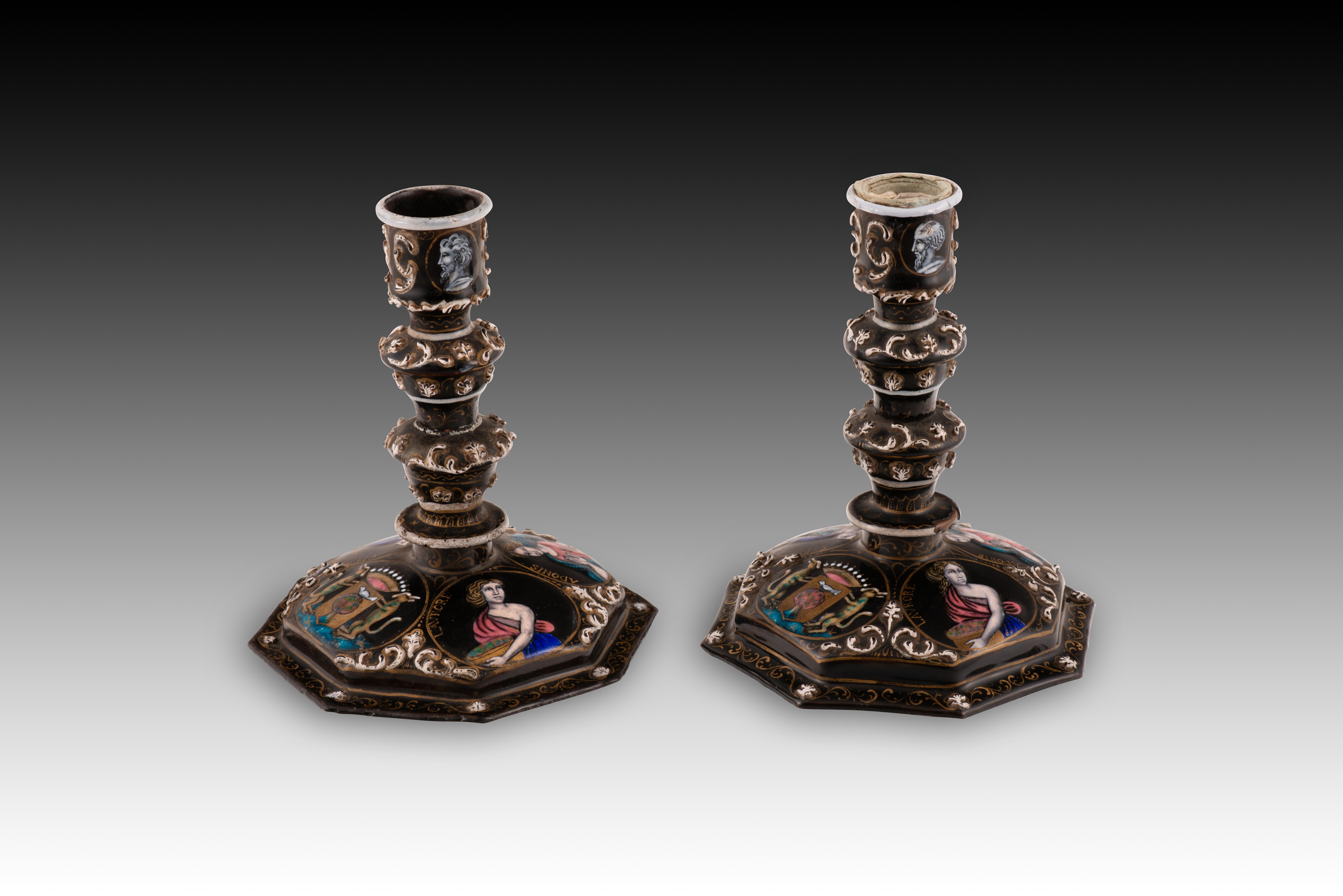 Paar Kerzenständer. Metall, Emaille. Limoges, Frankreich, 19. Jahrhundert. im Angebot 6