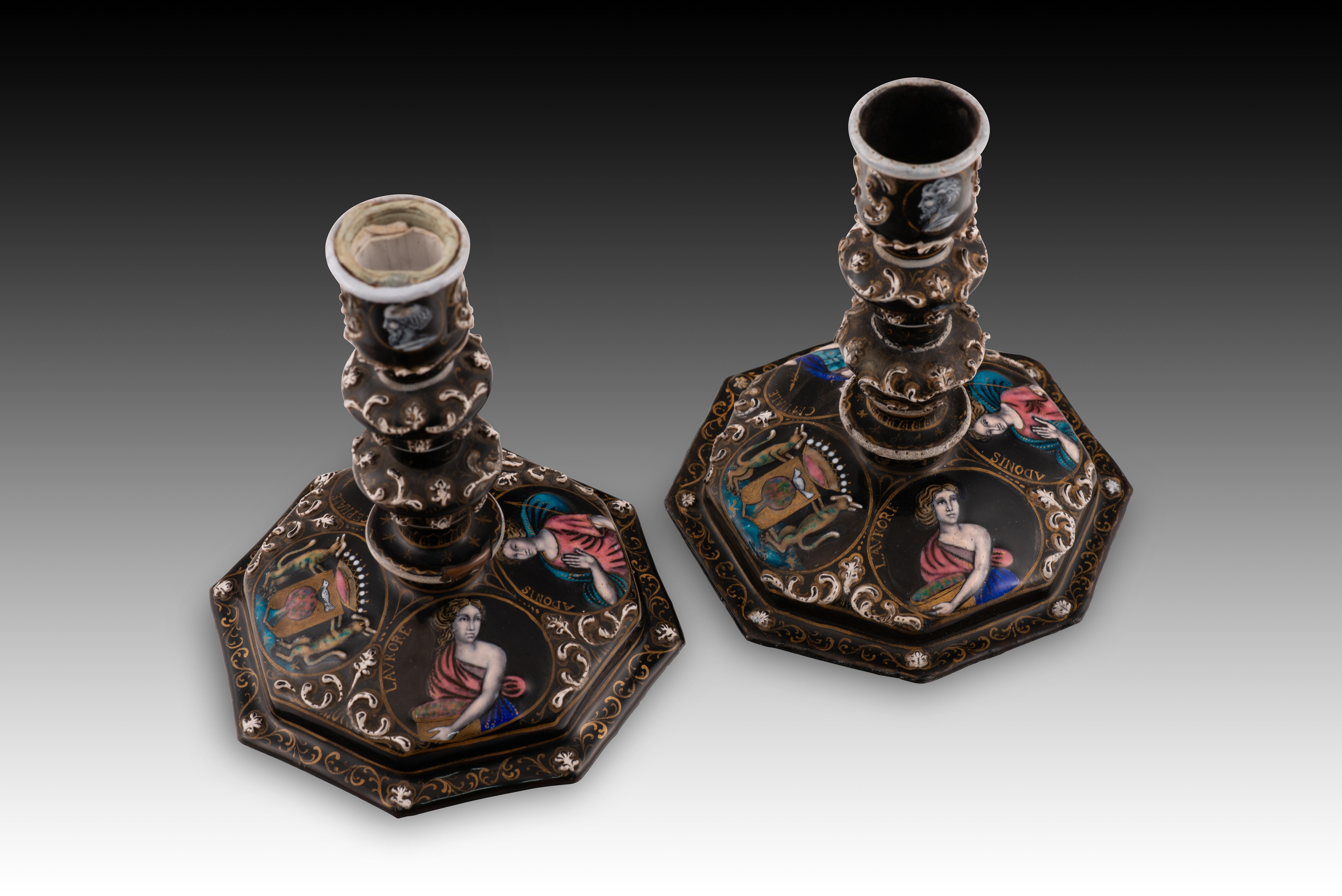 Paar Kerzenständer. Metall, Emaille. Limoges, Frankreich, 19. Jahrhundert. im Angebot 3