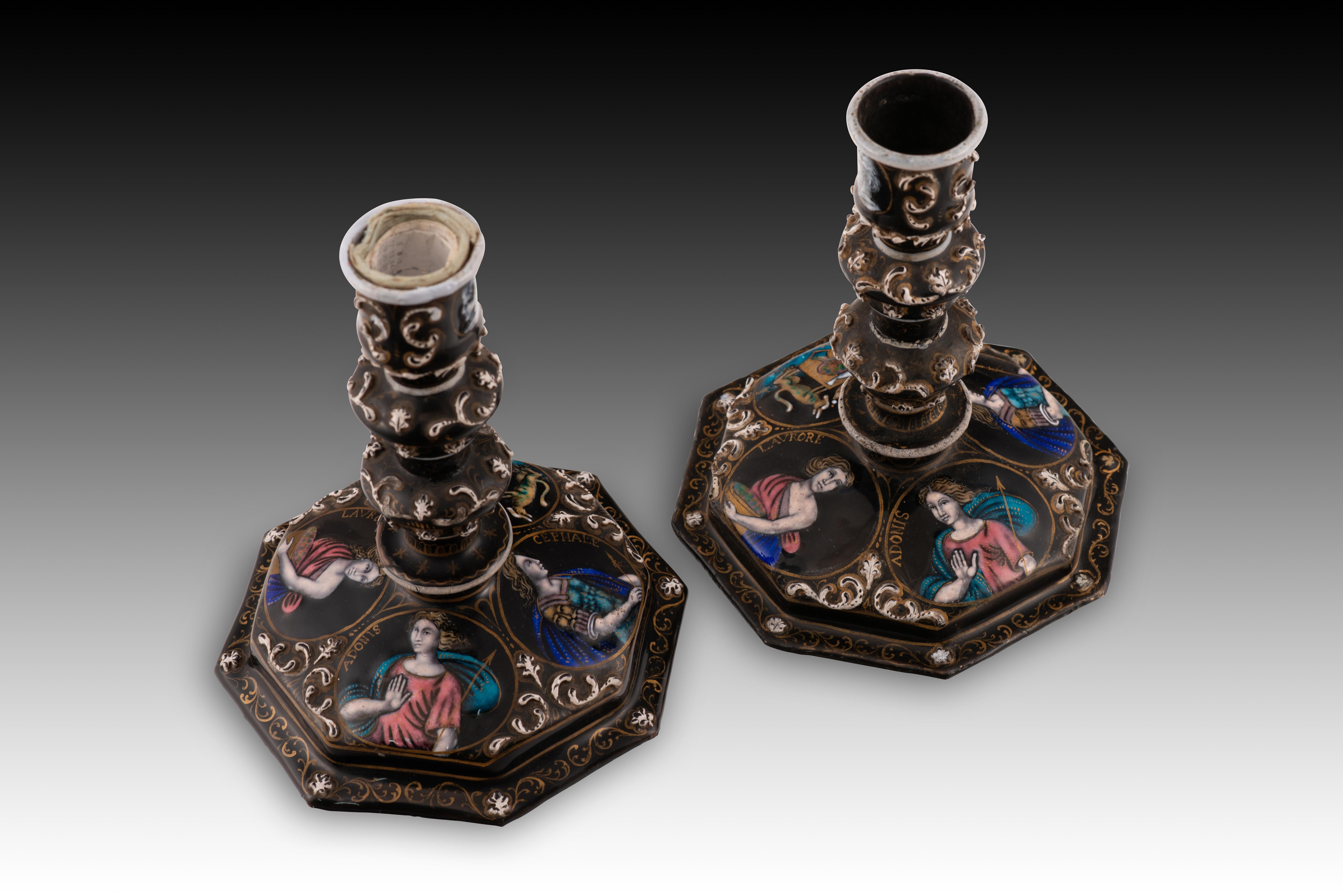 Paar Kerzenständer. Metall, Emaille. Limoges, Frankreich, 19. Jahrhundert. im Angebot 4