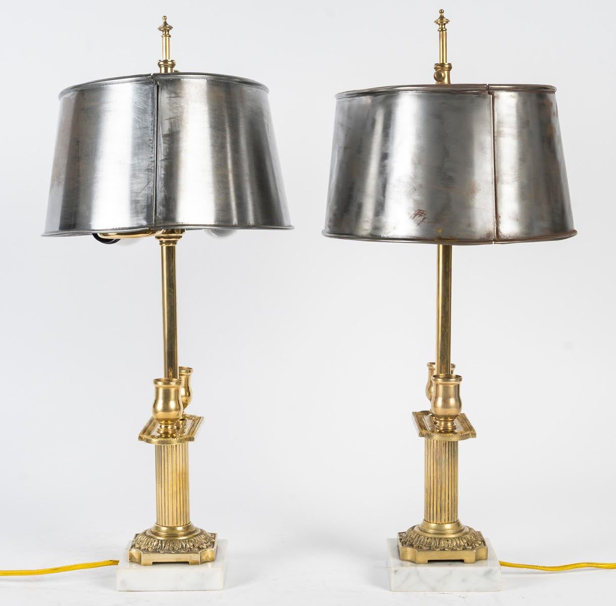 Paire de chandeliers montés en lampes de table, XIXe siècle, période Napoléon III. Bon état - En vente à Saint-Ouen, FR