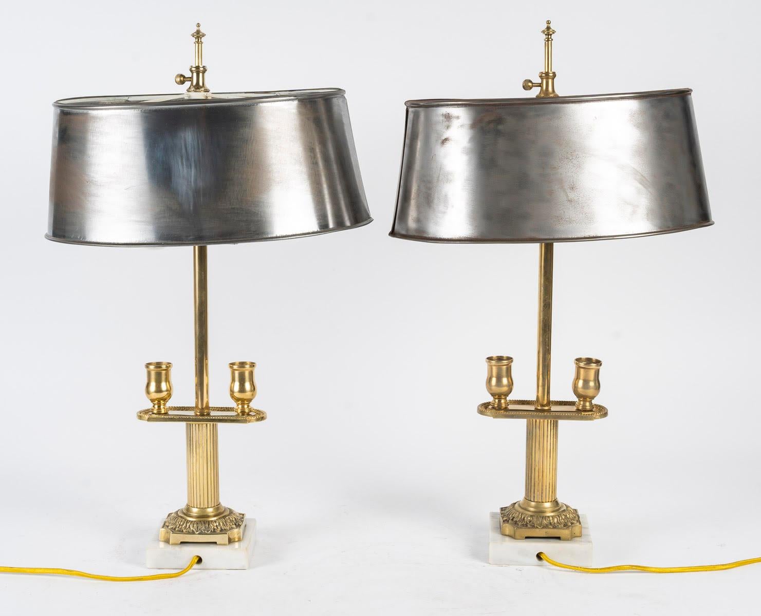 Bronze Pair of Candlesticks Mounted as Table Lamps, 19th Century, Napoleon III Period. For Sale