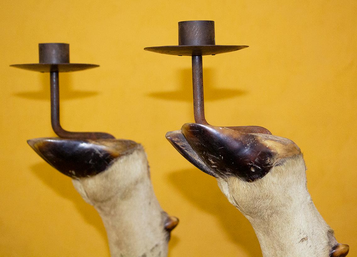 European Pair of Candlesticks Mounted on Antelope Feet, circa 1940 For Sale