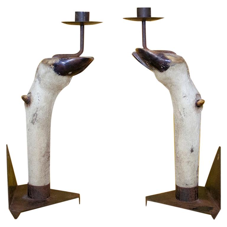 Pair of Candlesticks Mounted on Antelope Feet, circa 1940 For Sale