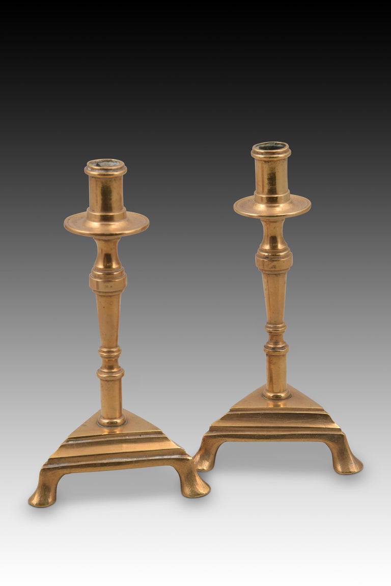 Pair of Candlesticks or Candle Holders, Bronze, 19th Century For Sale