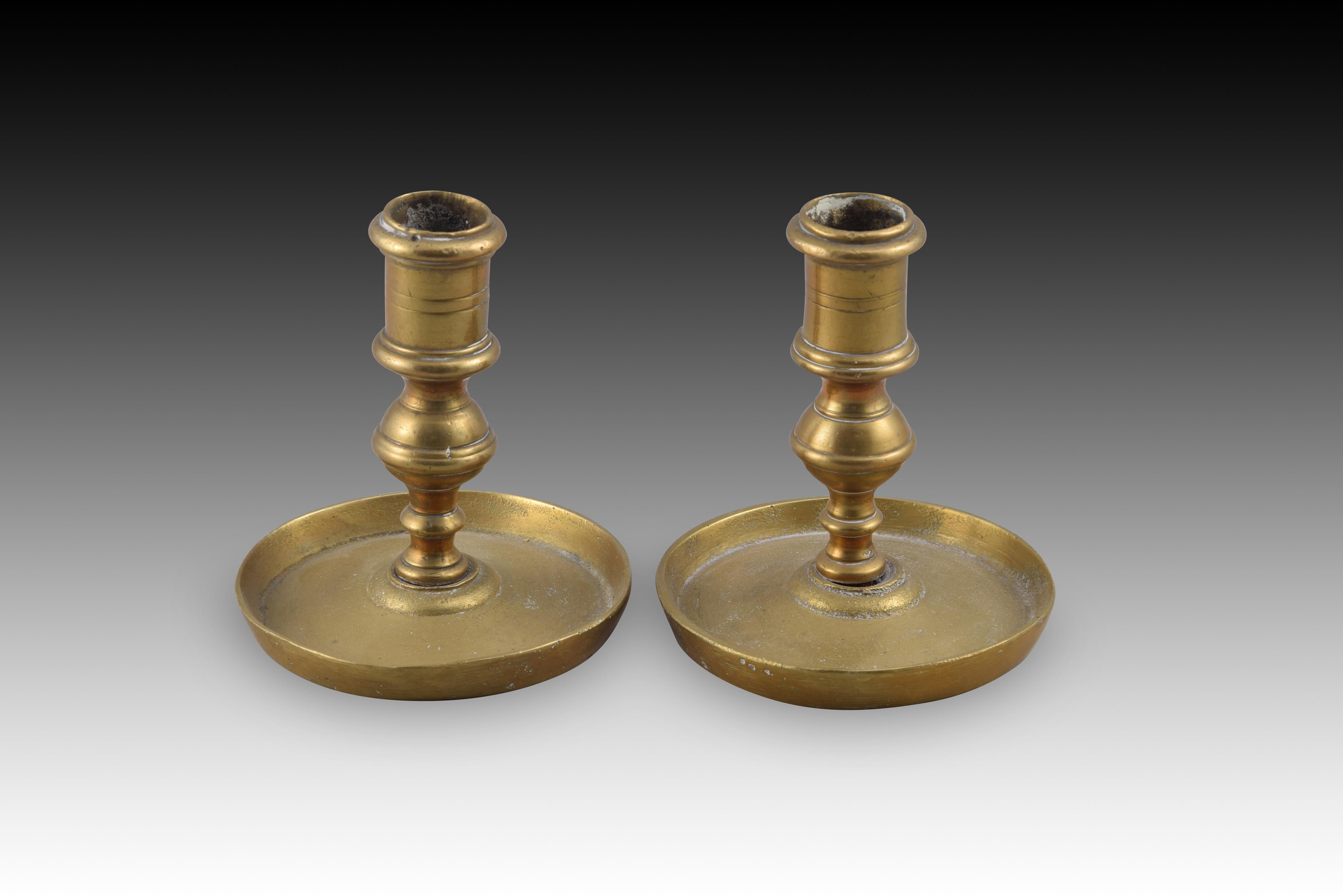 European Pair of Candlesticks or Candle Holders, Bronze, 19th Century For Sale