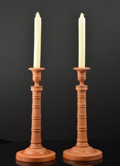 Pair of Candlesticks or Candleholders in Patinated Bronze