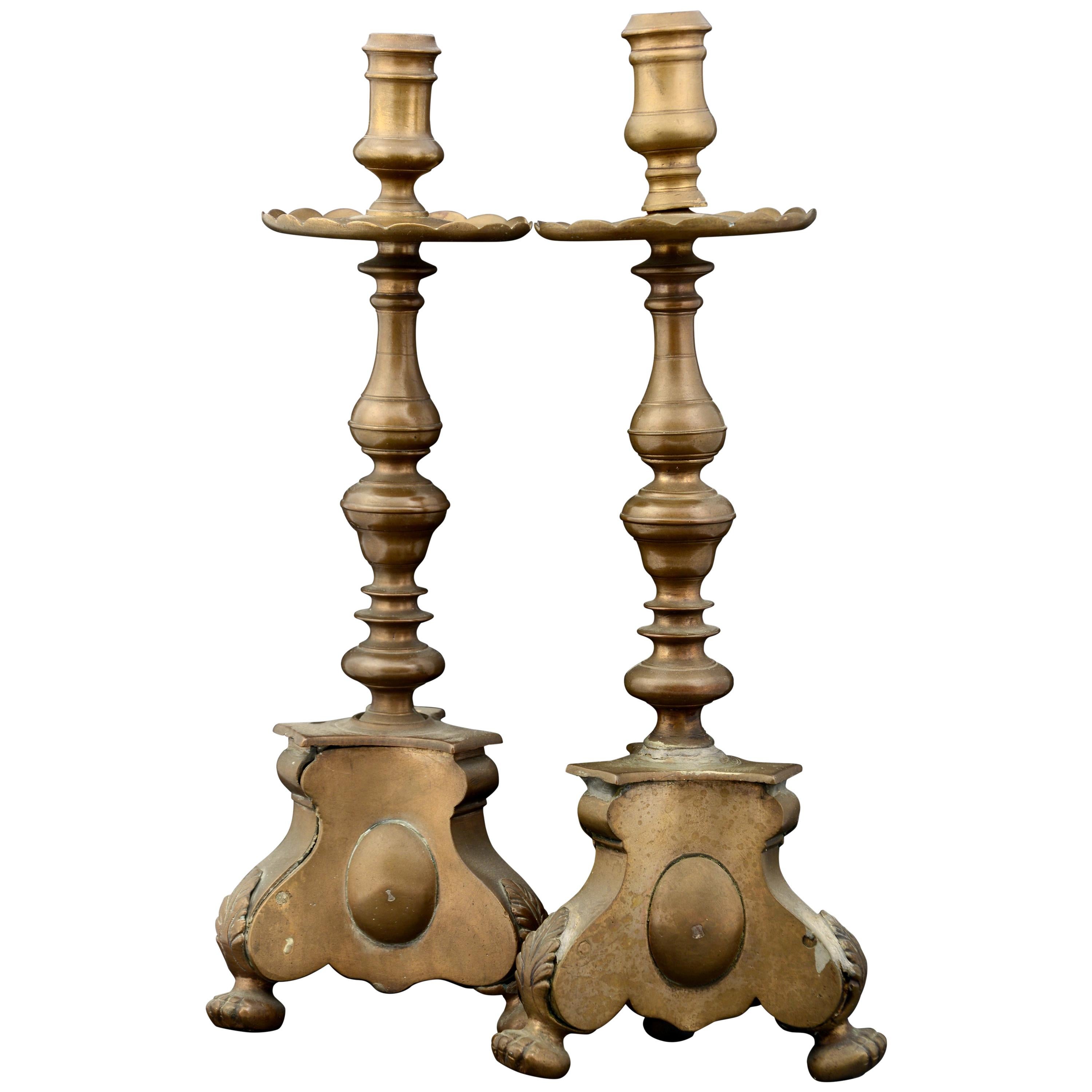 Pair of Candlesticks or Candleholders, Bronze, 18th Century